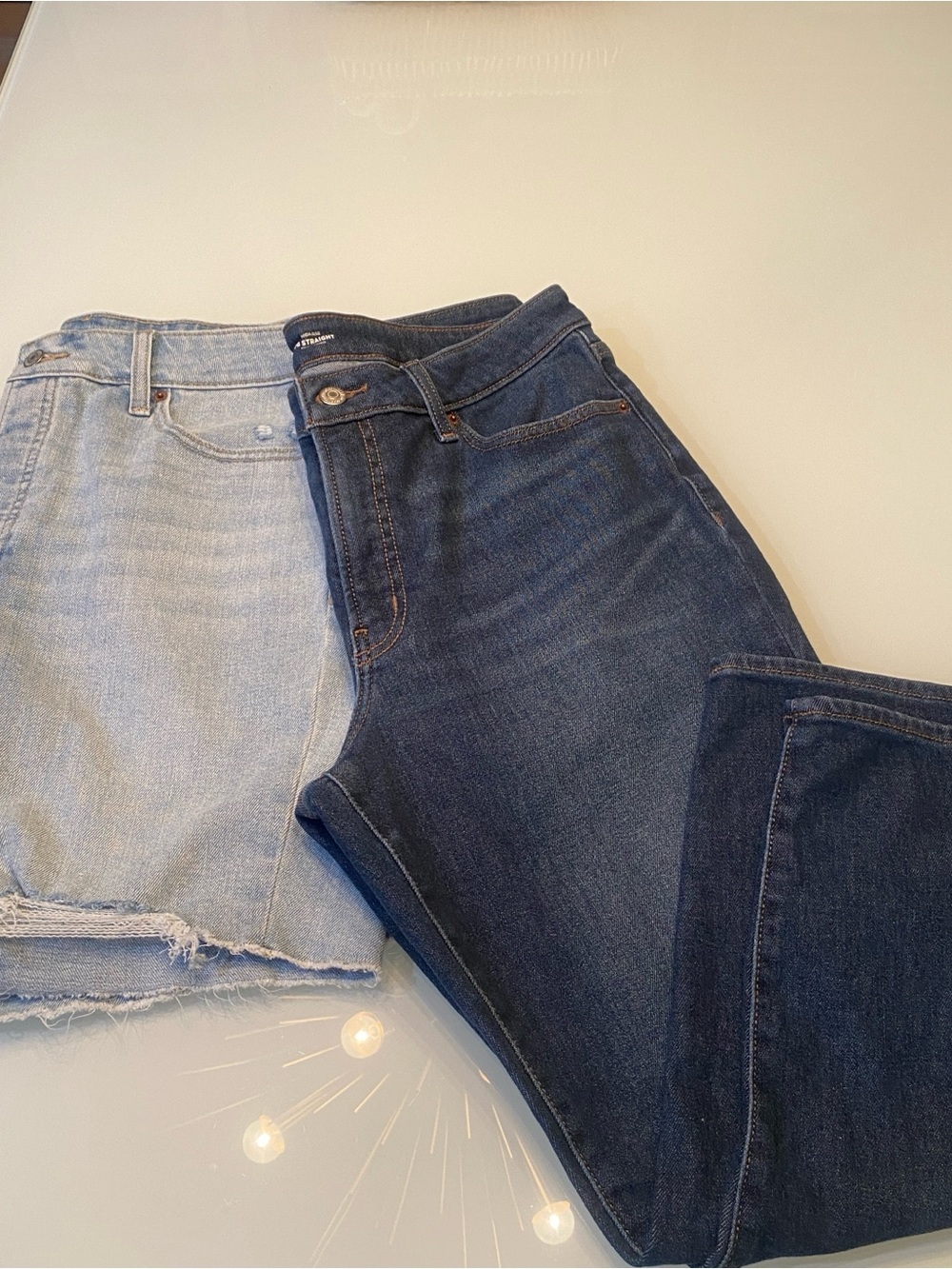 Bundle of 2 Old Navy Denim: High-Rise OG Straight Cut-Off Shorts & Jeans